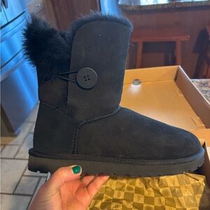 UGG Black Winter Boots with Fur Trim